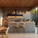 Dapur semi outdoor modern dengan sentuhan alami dan desain fungsional